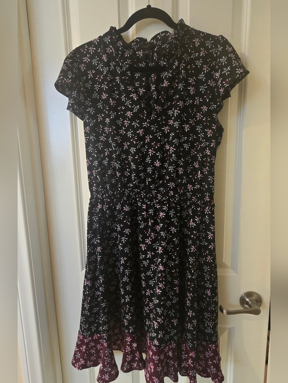 Ann Taylor Black Dress with Pink and White Floral Print